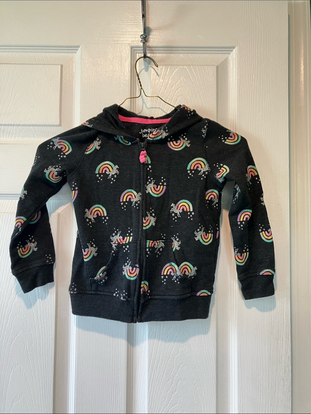 Sparkle unicorn rainbow girls hoodie size 4 zip front navy